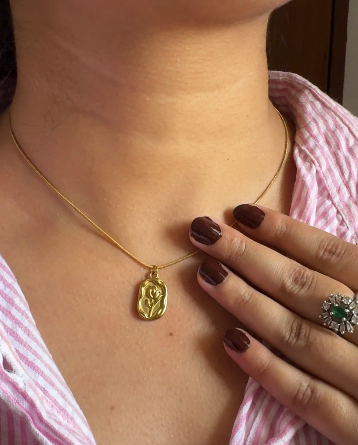Gold Plated Anti Tarnish Rose Themed Pendant