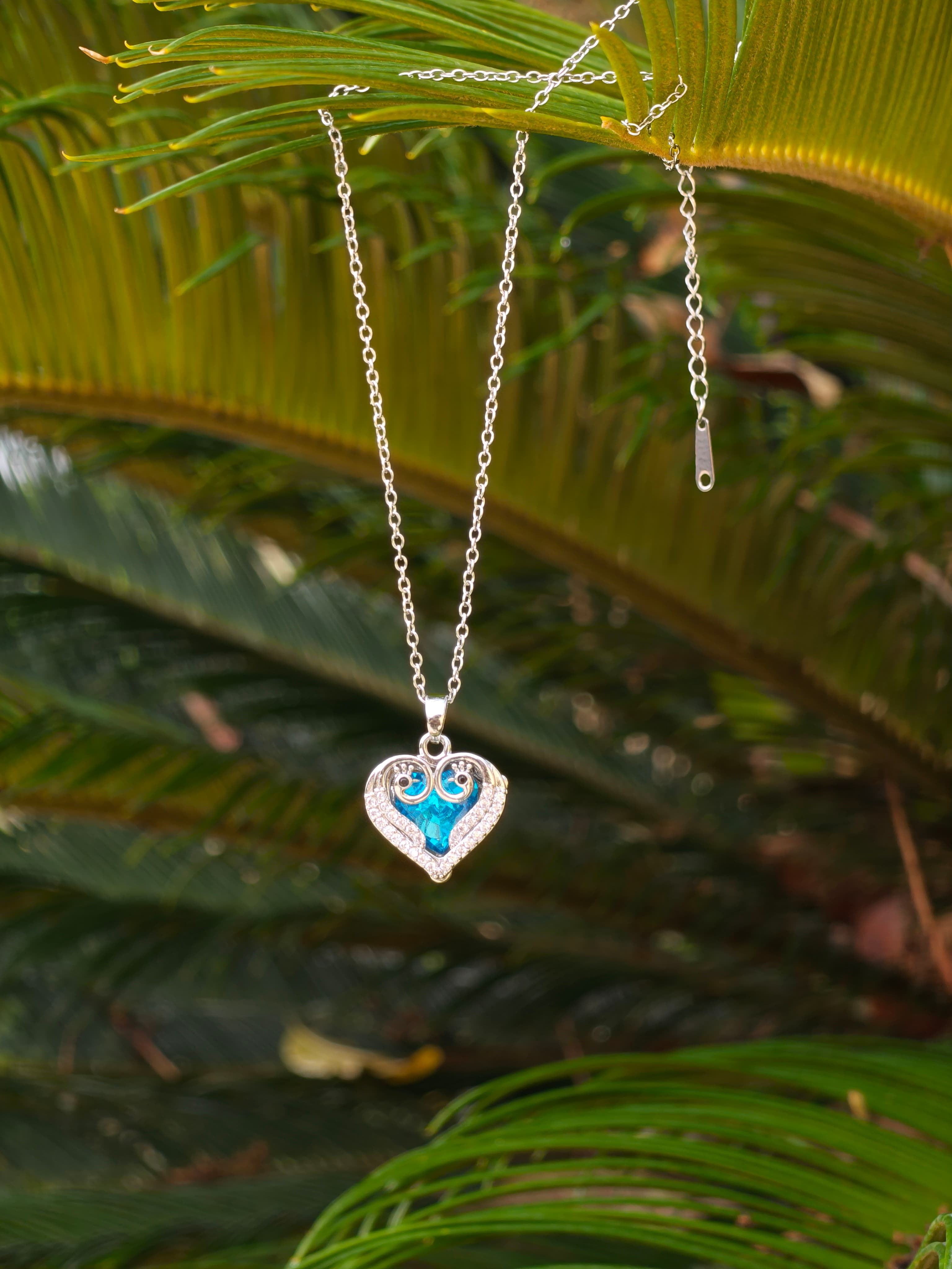 Stainless Steel Heart Themed Blue Pendant