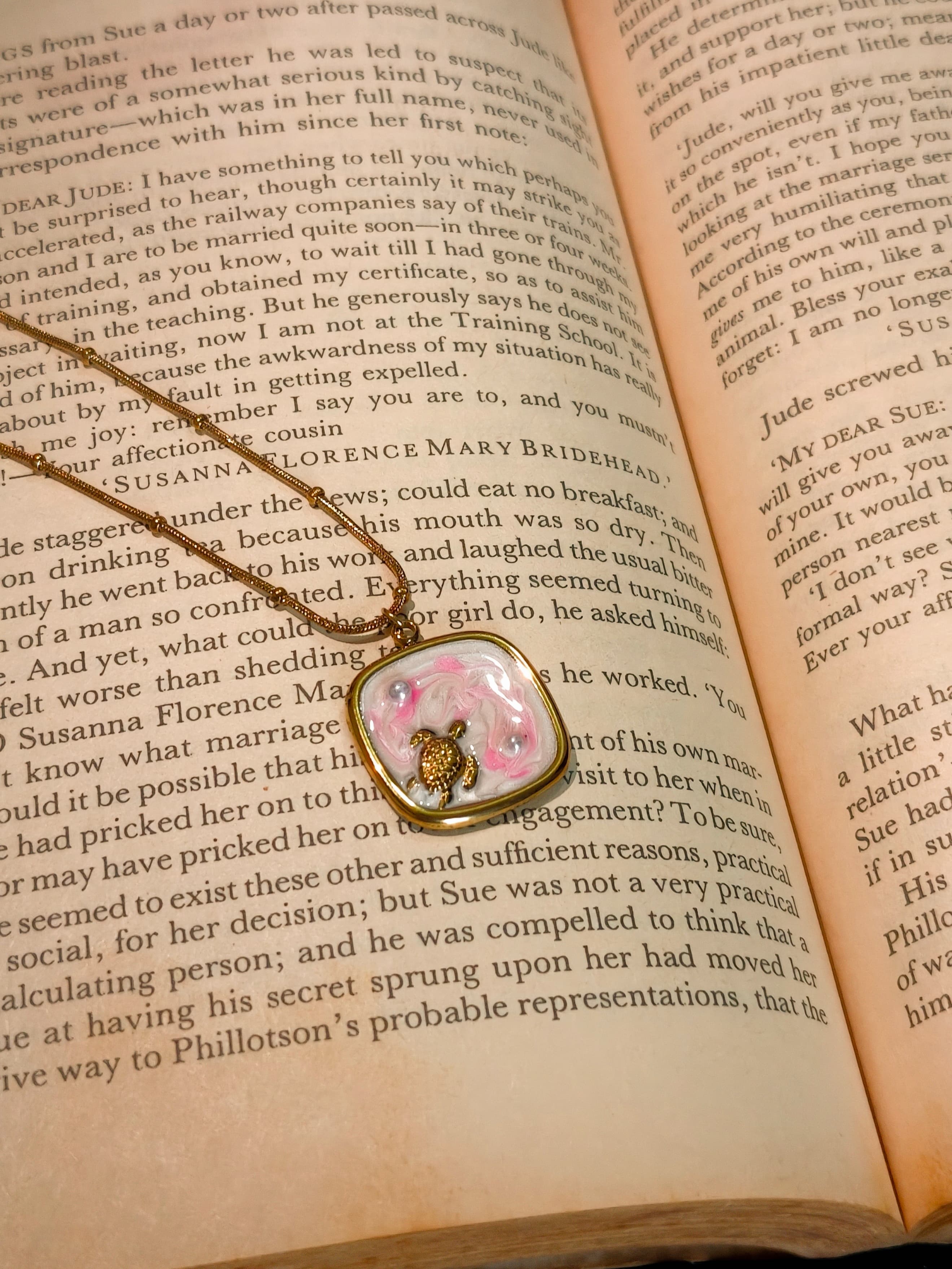Blush Turtle Charm Statement Necklace